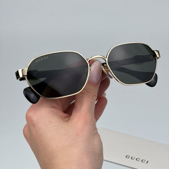 Gucci GG1593S 001 BRAND NEW Sunglasses Gold Grey Geometric Unisex - Picture 2 of 15